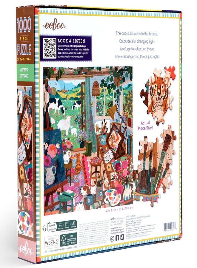 eeBoo Piece & Love: Artist's Cottage - 1000 Piece Puzzle - Adult Square Jigsaw, 23x23, Includes Image Reference Insert, Glossy Pieces - Image 2